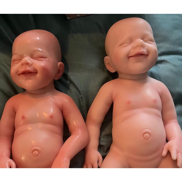 🆕18 inch Full Body Platinum Silicone Bald Baby Doll Closed Eyes Smiling Girl - Picture 5 of 14